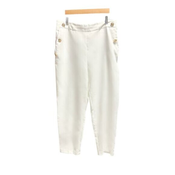 NEW Zara Women's BUTTONED STRAIGHT LEG PANTS White - Picture 11 of 11